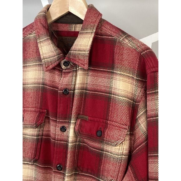 Orvis Big Bear Heavyweight Flannel Shirt Men’s L Red Check Plaid Shacket Pockets - Picture 3 of 16
